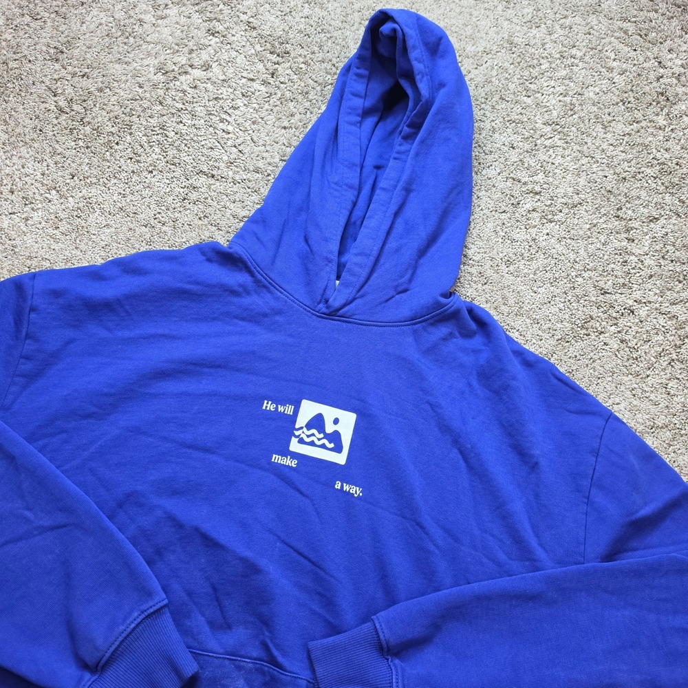 Stanley Stella Hoodie Mens Large Blue Organic Cotton Graphic He Will Make A Way